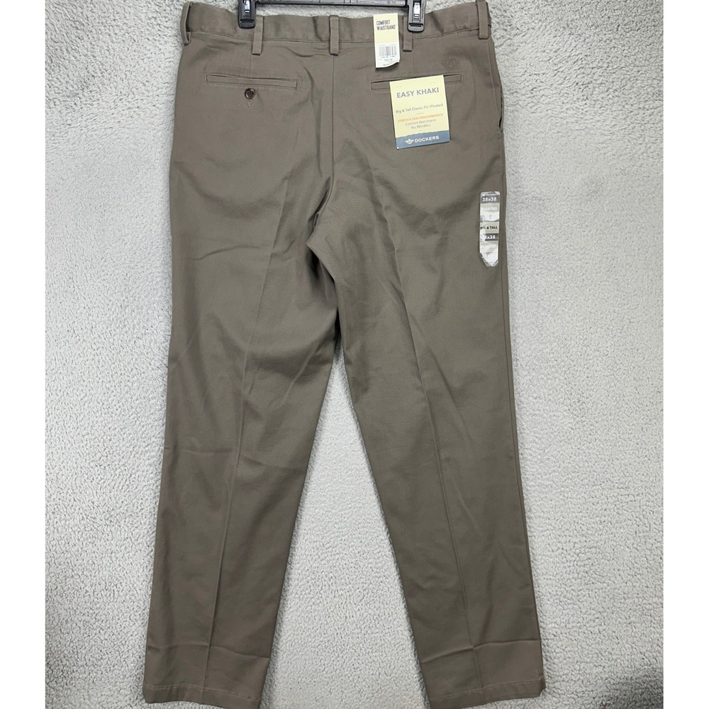 Dockers Mens Easy Khaki Pants 38X38 Big Tall Gray Classic Flat Front Stretch NEW